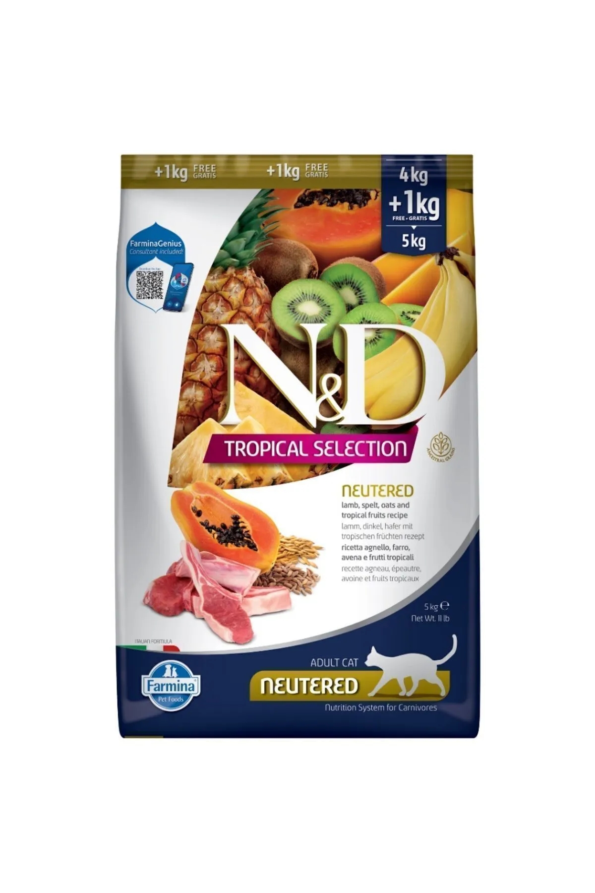 N & D Nd tropical selection kısır kedi (4+1)5kg kuzu etli tropikal meyveli kısırlaştırılmış kedi maması