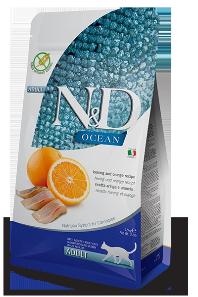 N&D Ocean Tahılsız Ringa Balıklı ve Portakallı 1.5 kg Yetişkin Kedi Maması