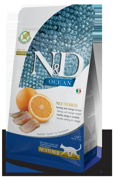 N&D Ocean Ringa Balıklı ve Portakallı 1.5 kg Kısırlaştırılmış Yetişkin Kedi Maması