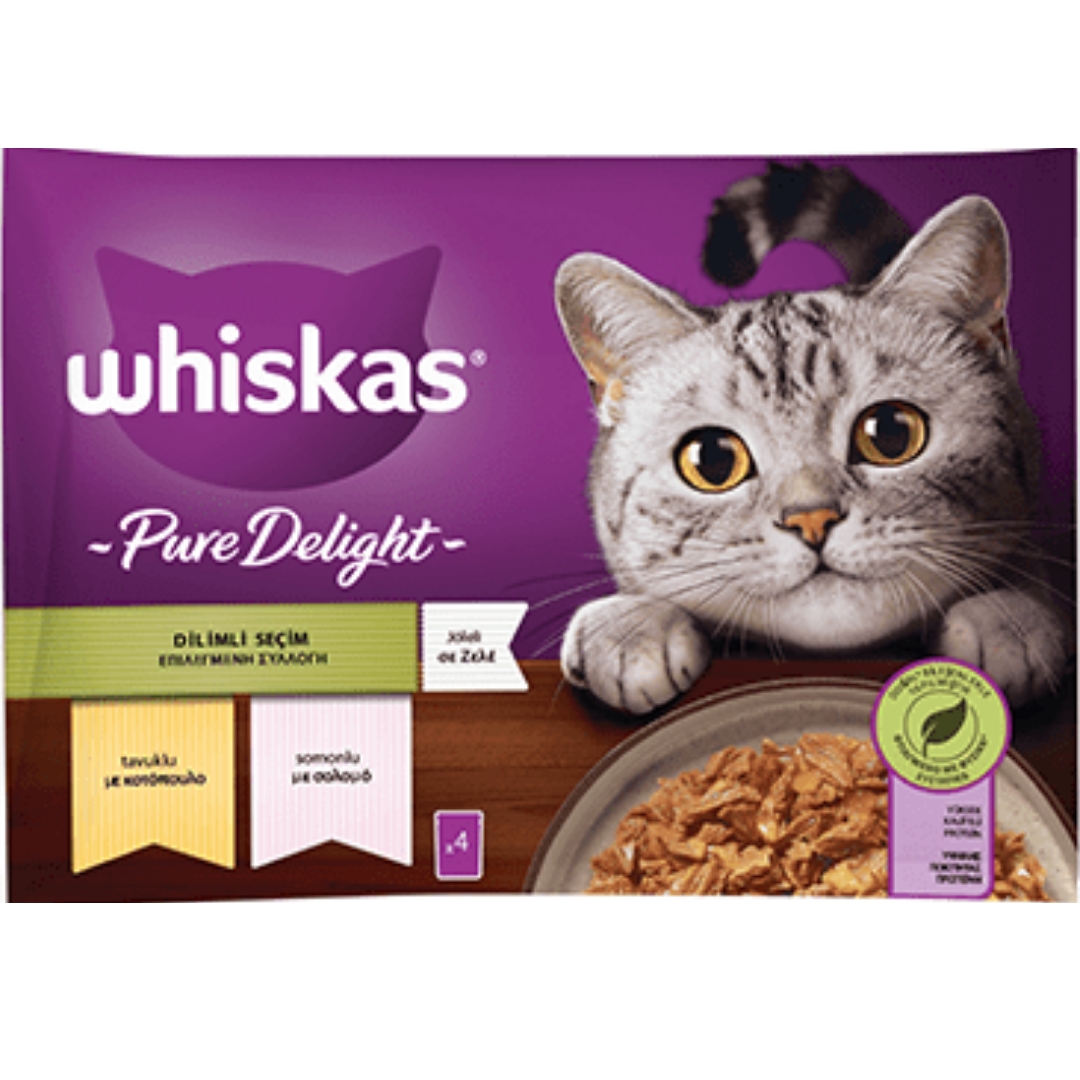 Whiskas Somonlu Ve Tavuklu Güveç Et Çeşitleri 4x85 gr (13 Paket,52 Ad Tekli )