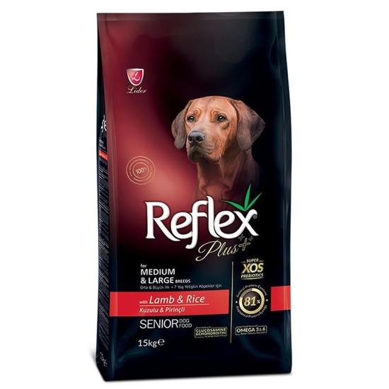  Reflex Plus Orta ve Büyük Irk 7+ Yaş için Kuzu Etli Yaşlı Köpek Maması 15kg