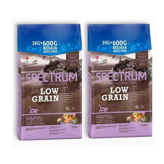 Spectrum Low Grain Kısırlaştırılmış Yetişkin Kedi Maması Somonlu&hamsili&kızılcıklı 2x2,6 Kg.