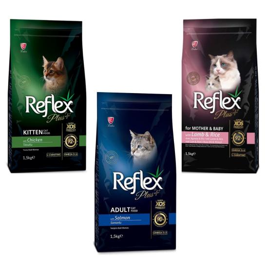 Reflex plus Tavuklu yavru +Reflex Plus Babycat +Reflex Plus Somonlu Yetişkin 1,5 kg *3 ad