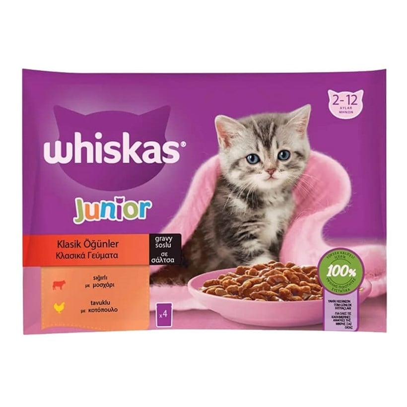 Whiskas Et Çeşitleri Yavru Kedi Yaş Maması 4X85 gr (13 Paket,52 Adet Tekli)