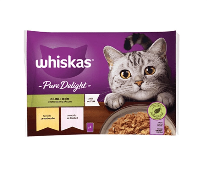 Whiskas Pouch Pure Delight Jöle İçinde Tavuklu/Somonlu Kedi Konservesi 85gr ( 4´lü )